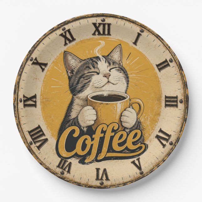 Cute Cat Coffee Paper Plate (Front)