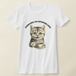 Cute Cat Coffee T-Shirt Funny Cat Lover Tee Cats