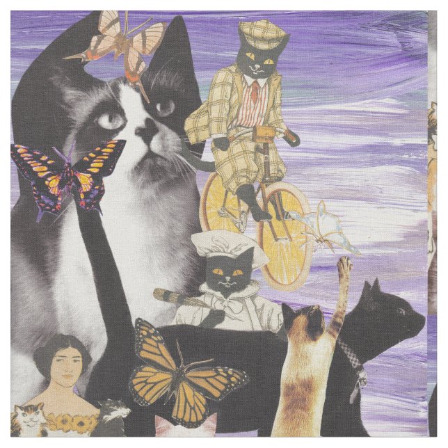 Cute Cat Collage 4 Fabric (Close Up)