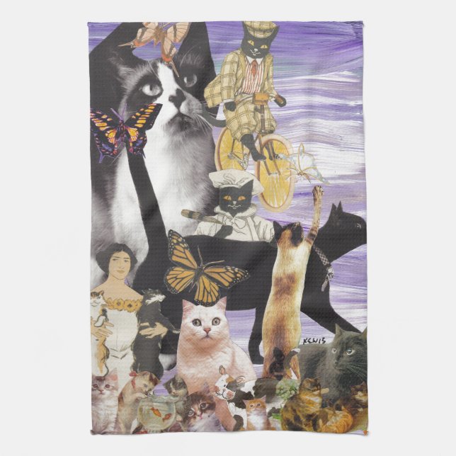 Cute Cat Collage 4 Tea Towel (Vertical)