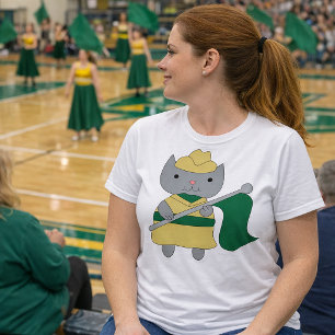 Cute Cat Color Guard Flag Design Green Gold T-Shirt