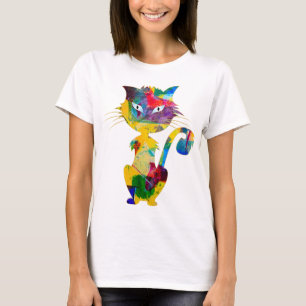 Cute Cat Colourful Rainbow Artwork Light Blue Eyes T-Shirt