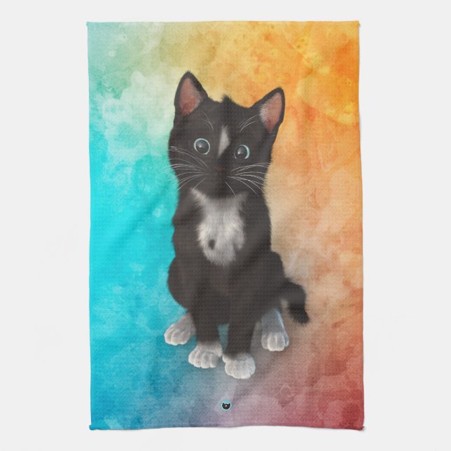 Cute Cat Colours Tea Towel (Vertical)