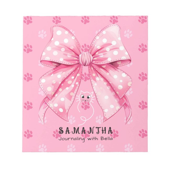 Cute Cat Coquette Bow Pink School Gift for Girls  Notepad (Front)