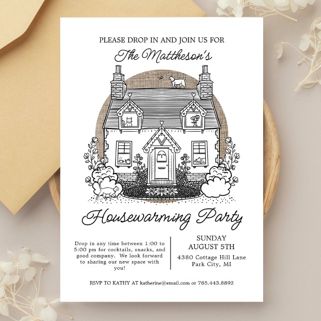 Cute Cat Cottage Drop In Housewarming Party Invitation (Creator Uploaded)