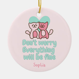 Cute Cat Couple and Encouragement Pastel  Ceramic Tree Decoration