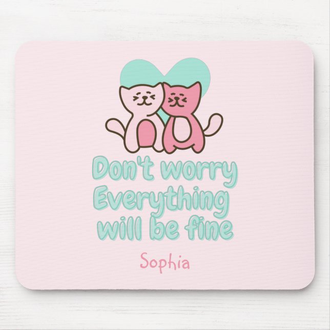Cute Cat Couple and Encouragement Pastel  Mouse Pad (Front)