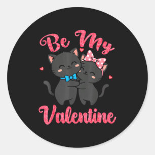 Cute Cat Couple Hugging Be My Valentine Hearts Lov Classic Round Sticker