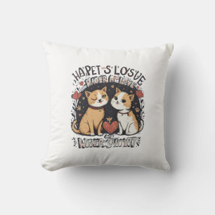 Cute Cat Couple Pillow Romantic Kitty Home Decor