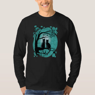 Cute Cat Couple Sitting On Tree With Moon In The B T-Shirt