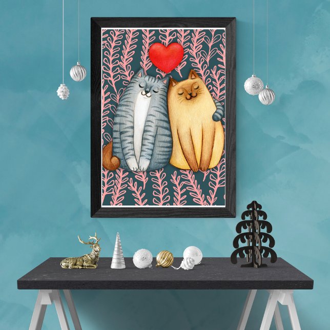 Cute Cat Couple Stretched Canvas Print (Creator Uploaded)