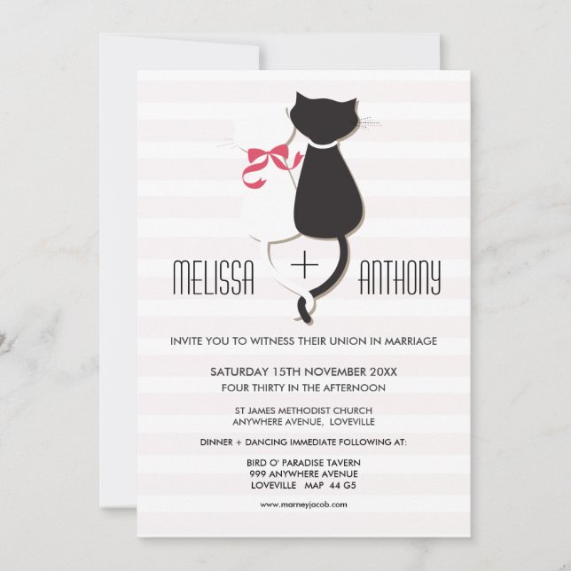 Cute Cat Couple Stripes Wedding Invite (Front)