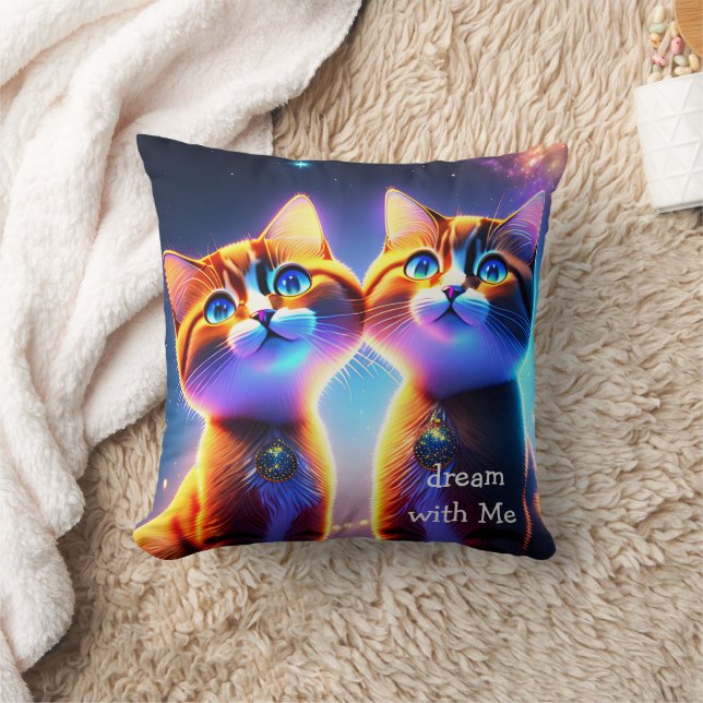 Cute cat couple under the starry sky -  cushion (Blanket)