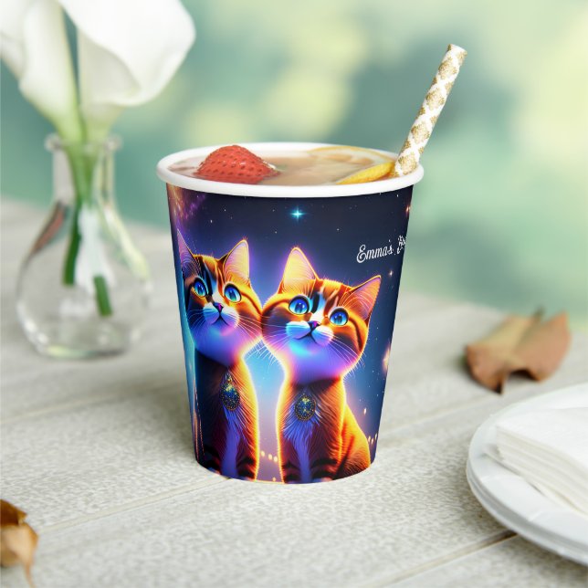 Cute cat couple under the starry sky -   paper cups (Insitu)