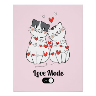 Cute Cat Couple Valentine Illustration Poster