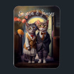 Cute Cat Couple Wedding - Customisable Magnet<br><div class="desc">The beautiful cat couple stands proudly, dressed in their wedding best, in front of their closest family and friends as they exchange vows of love. Their eyes sparkle with joy and emotion as they make their commitment to each other, and their small audience is filled with love and support for...</div>