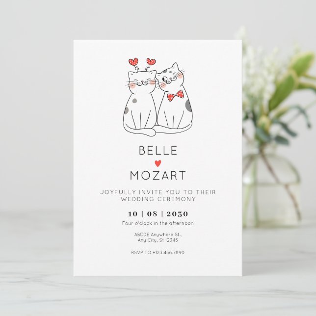 Cute cat couple wedding  invitation (Standing Front)