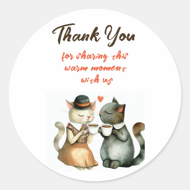 Cute Cat Couple Wedding Thank You Classic Round Sticker (Front)