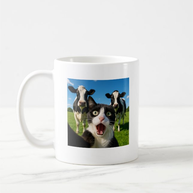 Cute Cat Cow Selfie Gift Idea Coffee Mug (Left)
