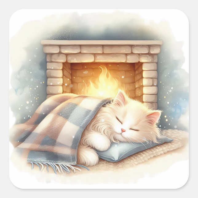 Cute cat cozy winter aesthetic Sticker (Front)