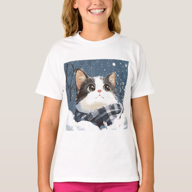 Cute cat cozy winter snow T-Shirt (Front)