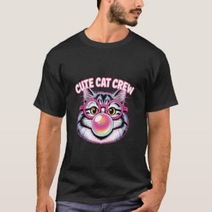 Cute Cat Crew Bubblegum Funny Glasses Design T-Shirt