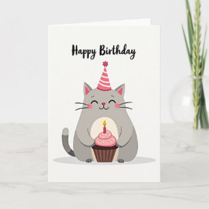 Cute Cat Cupcake Birthday Card