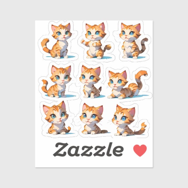 Cute  cat  Custom-Cut Vinyl Sticker (Sheet)