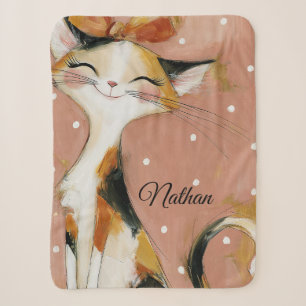 Cute Cat Custom Name Baby Sherpa Blanket Gift
