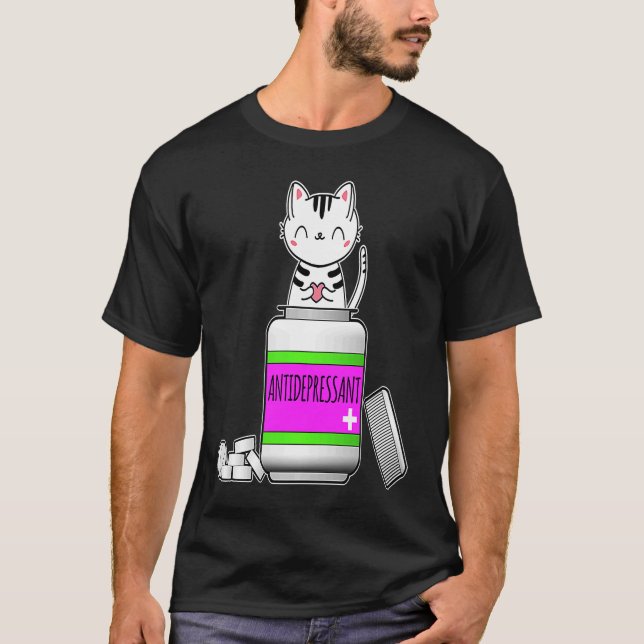 Cute Cat Depression Antidepressant T-Shirt (Front)