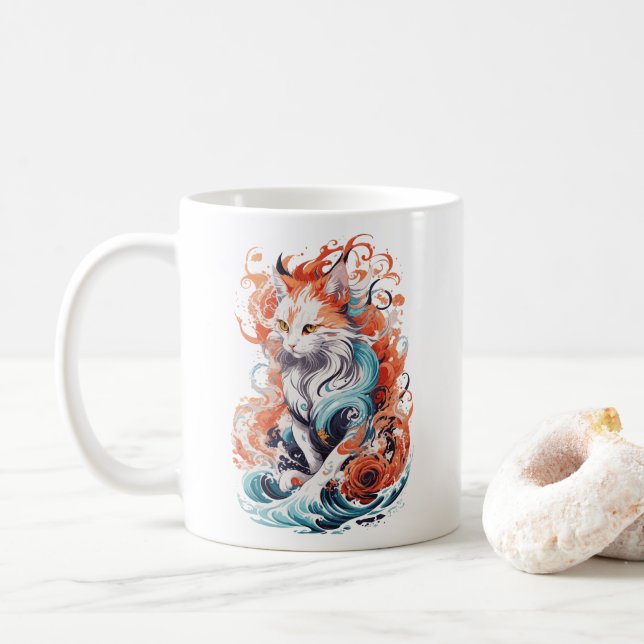 Cute Cat Design In Neo Traditional Style Coffee Mug (With Donut)