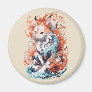 Cute Cat Design In Neo Traditional Style Magnet