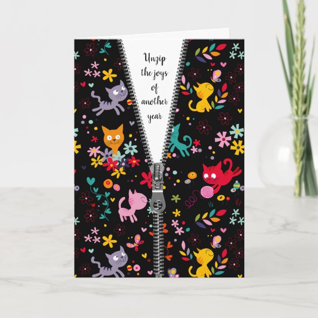 Cute Cat Design with Zipper for Birthday Card (Front)