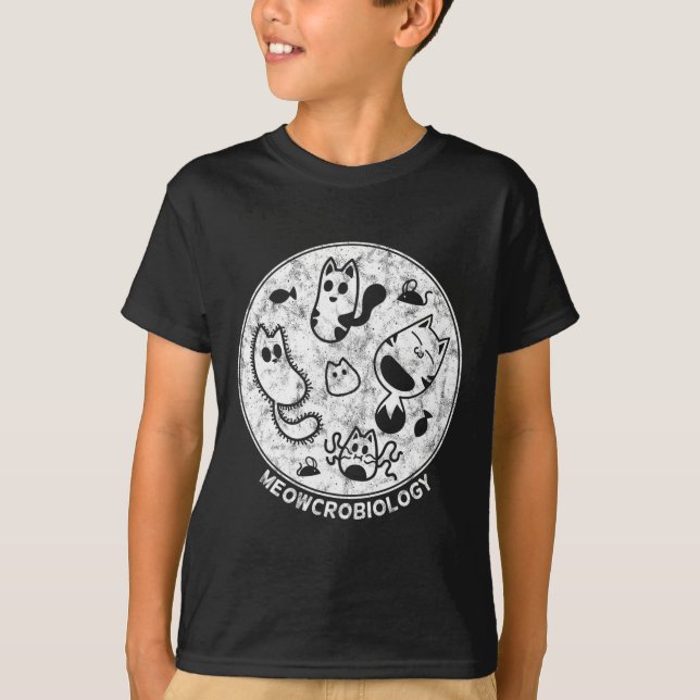 Cute Cat Distressed Bacteria Microbiology Science  T-Shirt (Front)
