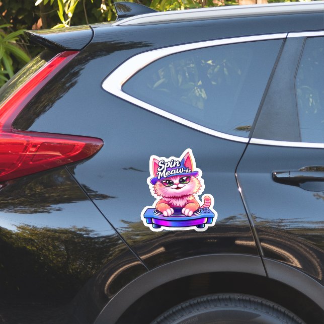 "Cute Cat DJ Spin Meow-sic Sticker" (Car Side)