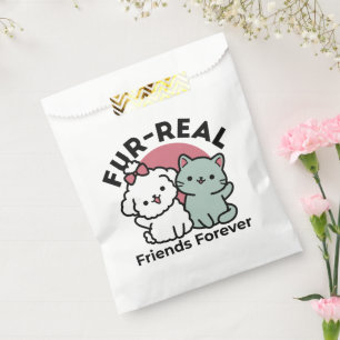 Cute Cat & Dog 'Fur-Real Friends Forever' Design Favour Bags