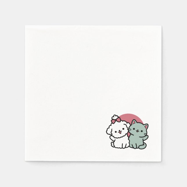 Cute Cat & Dog 'Fur-Real Friends Forever' Design Napkin (Front)