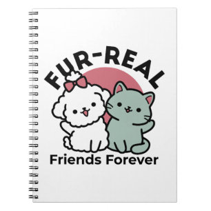 Cute Cat & Dog 'Fur-Real Friends Forever' Design Notebook