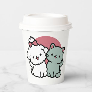 Cute Cat & Dog 'Fur-Real Friends Forever' Design Paper Cups