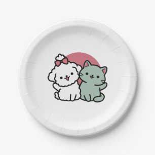 Cute Cat & Dog 'Fur-Real Friends Forever' Design Paper Plate