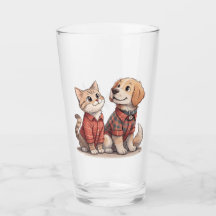 Cute Cat & Dog in Plaid tumblr glass– Cosy Animal