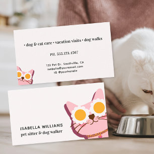 Cute Cat Dog Walker Pet Sitter  Business Card