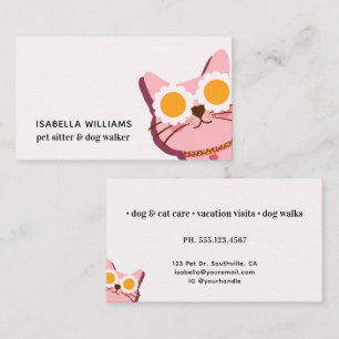 Cute Cat Dog Walker Pet Sitter  Business Card