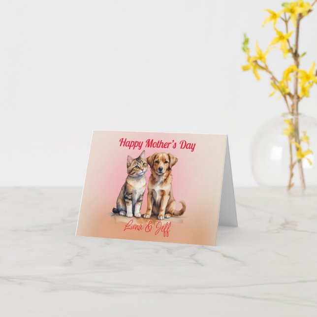 Cute Cat & Dog Watercolor Card (Yellow Flower)