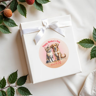 Cute Cat & Dog Watercolor Classic Round Sticker