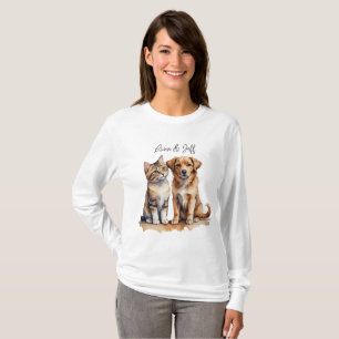 Cute Cat & Dog Watercolor T-Shirt