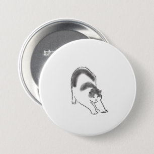 Cute Cat Doing Big Stretch Hand Drawn Art 7.5 Cm Round Badge