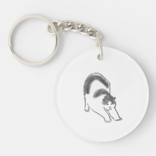 Cute Cat Doing Big Stretch Hand Drawn Art Key Ring