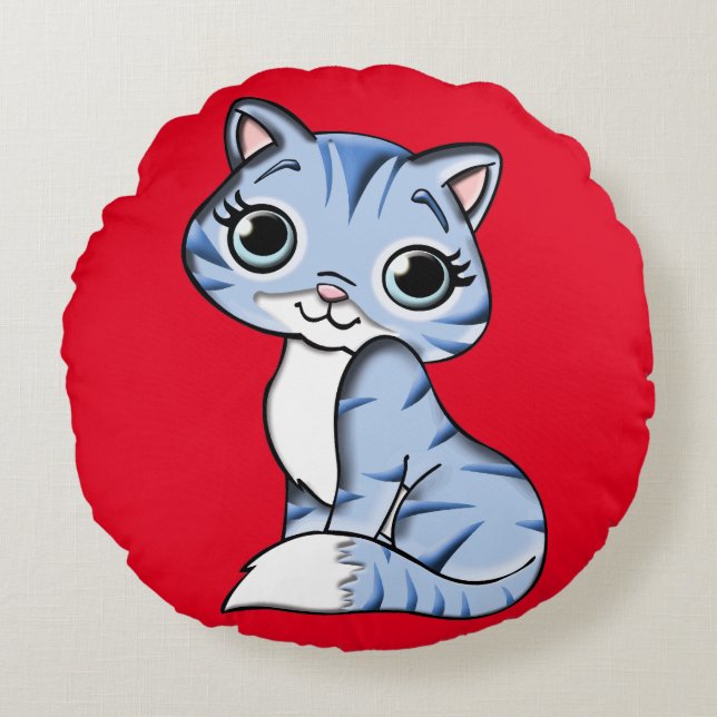 CUTE CAT DOLL ROUND PILLOW (Front)