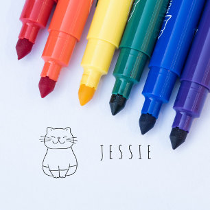 Cute Cat Doodle Kids Personalised Name Self-inking Stamp